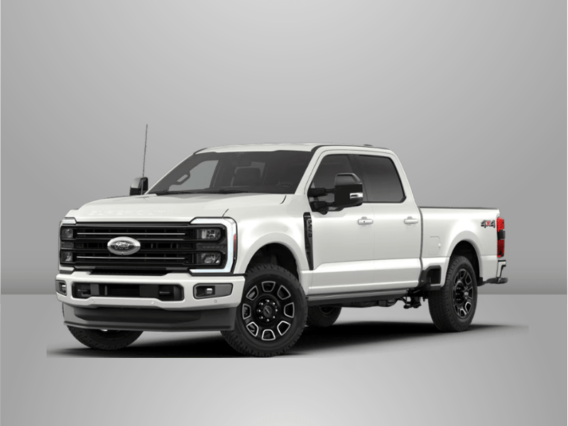 A white Ford Super Duty in front of a gray backdrop