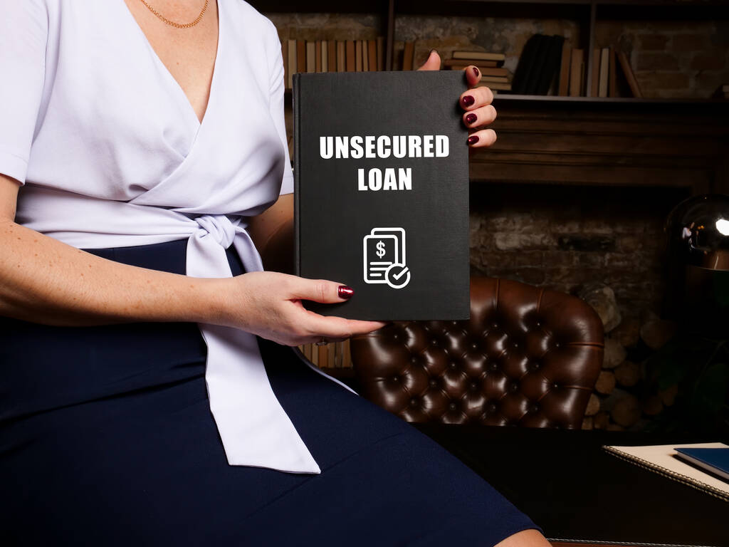 Stock Photo Blank Black Notepad Inscription Unsecured Loan Person Hand Close