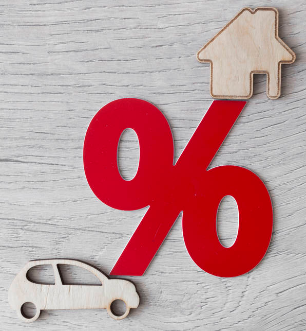 Stock Photo Car And House Model With Percent Sign As A Symbol Of Discount