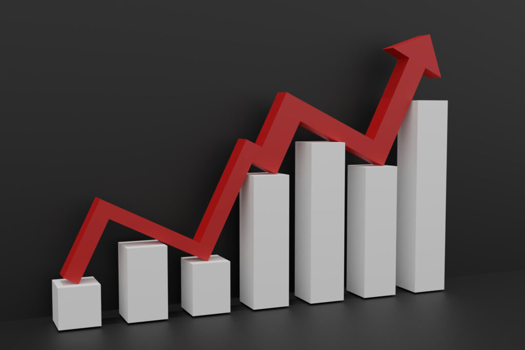 3D style graphic of a graph with a red line signifying a rise in rates through time