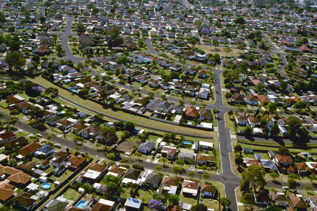 Bird's eye view photo of an Australian suburb