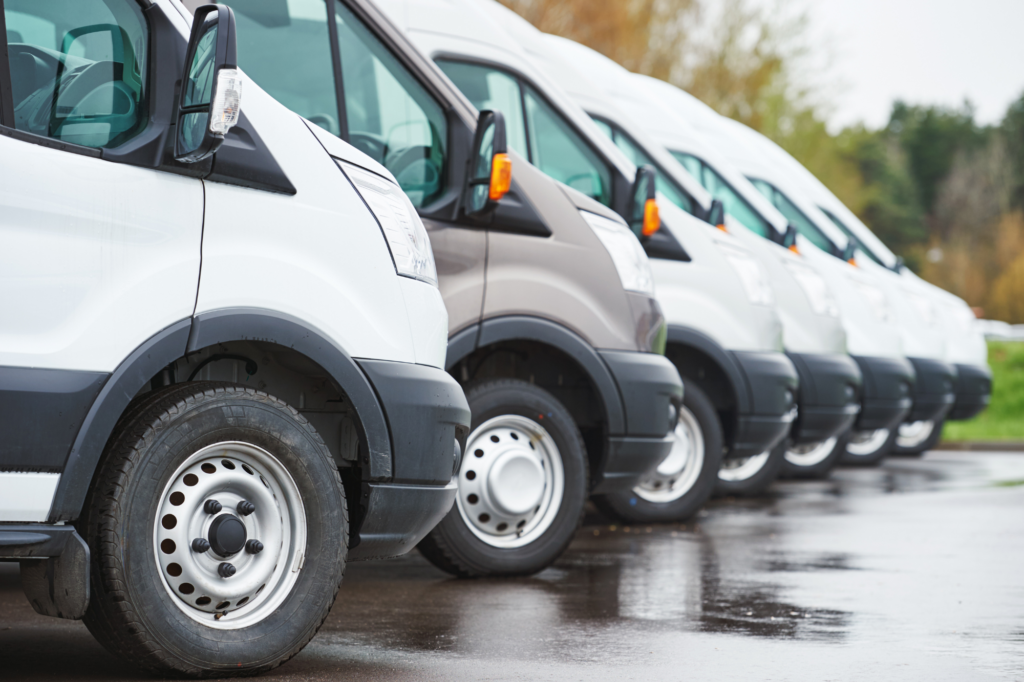 cropped angled view of a fleet of vehicles for business