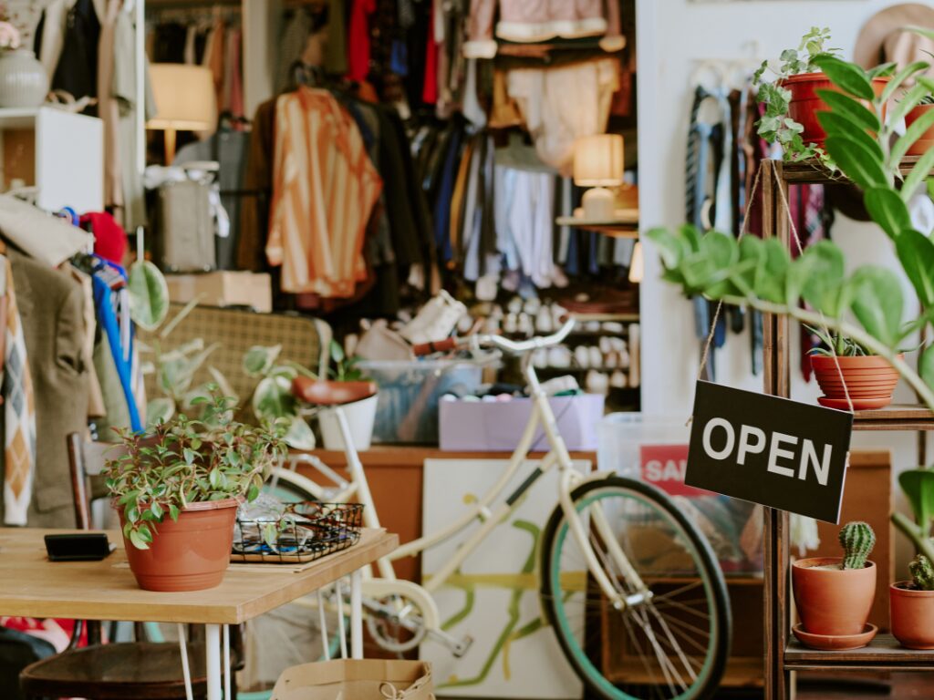 The interior of a kitschy and eclectic store, retail store decorated using fitout financing