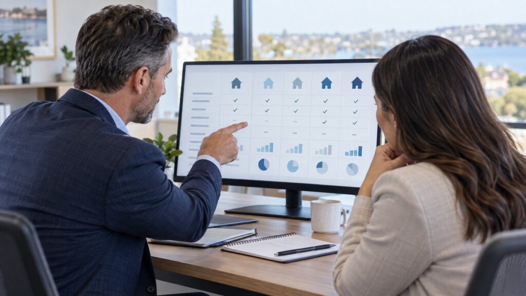 Mortgage broker checking LMI waiver eligibility across multiple lenders for a professional client