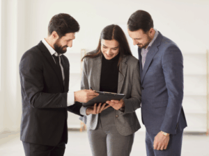 A mortgage broker presents a solution to clients