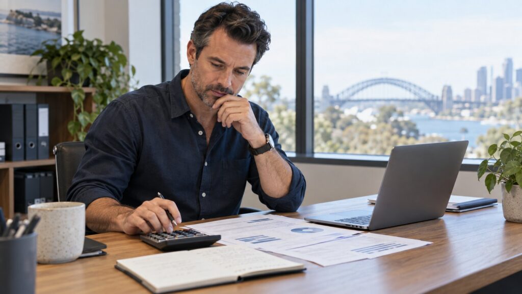 Australian business owner calculating whether a commercial loan refinance will save money after break costs
