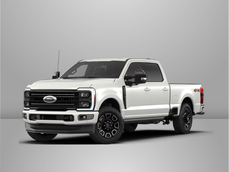 A white Ford Super Duty in front of a gray backdrop