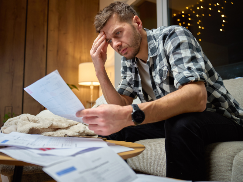A stressed man reading documents from the ATO