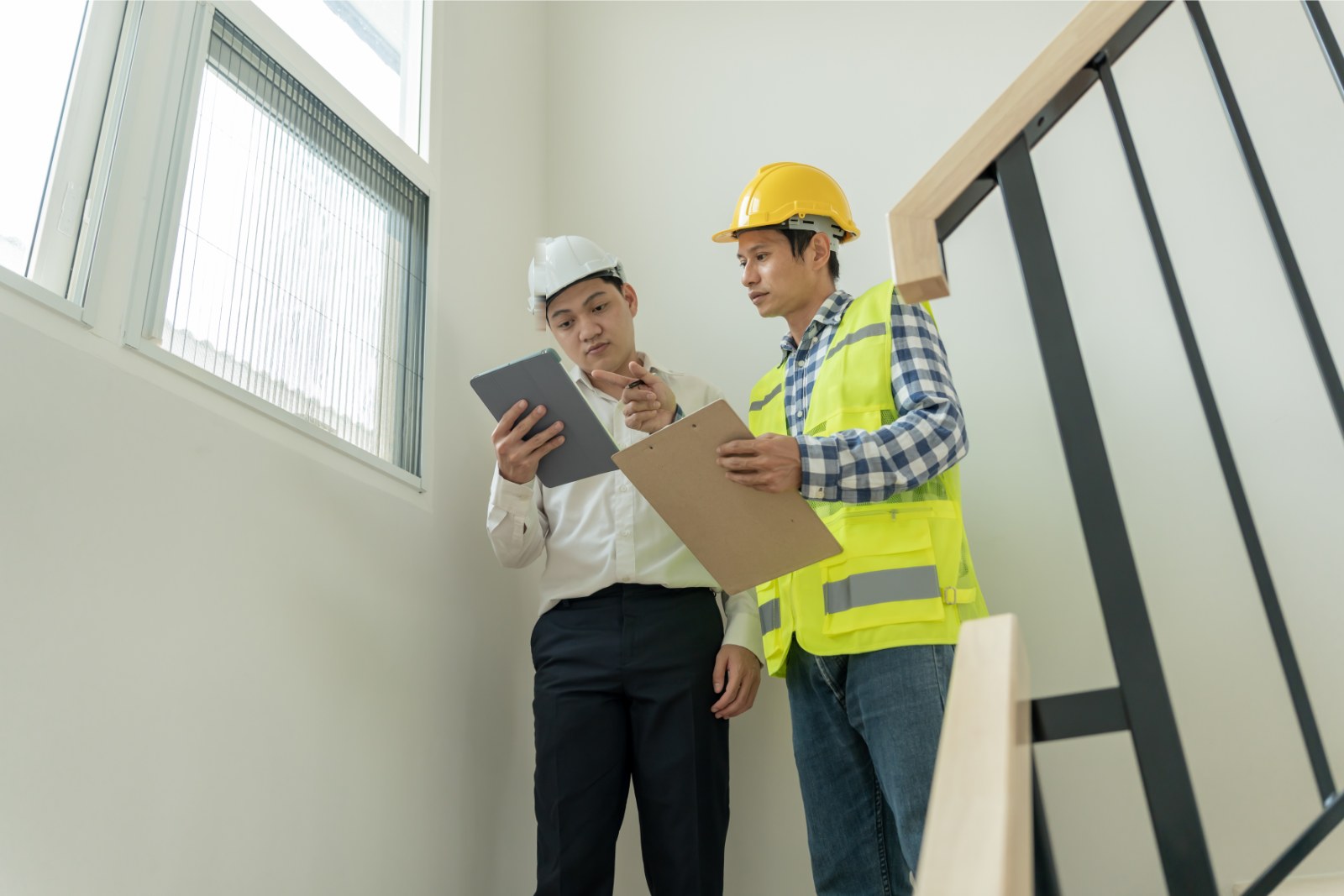 Property maintenance business owner on site with a contractor, funded with an unsecured business line of credit