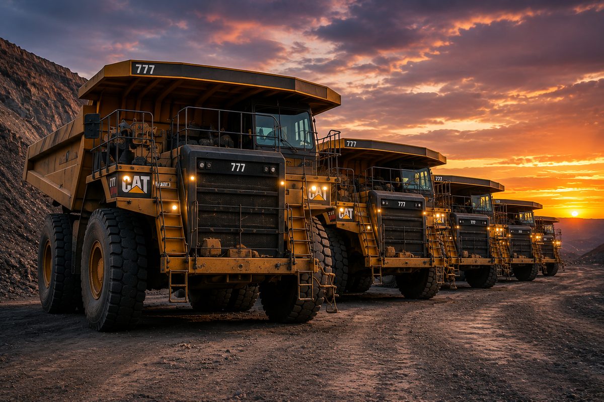 Caterpillar 777 dump trucks financed through a $7.8 million mining equipment finance facility arranged by Dark Horse Financial