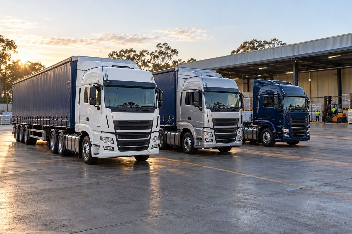 Prime movers at a transport depot purchased with business acquisition finance using equipment finance and invoice finance