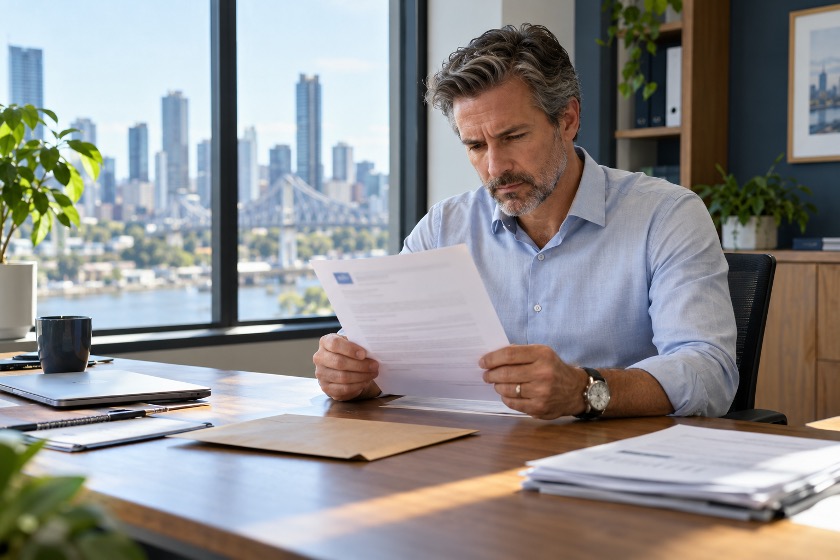 Company director reviewing a statutory demand at a desk | Alt text: Director reading an ATO statutory demand served on a company