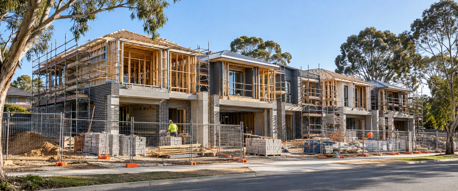 Townhouse development under construction funded with property development finance in Australia